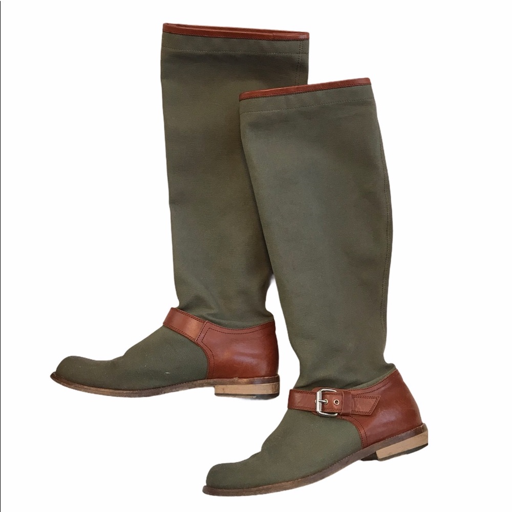 Studio Pollini Flat Riding Boots Olive & Brown 36